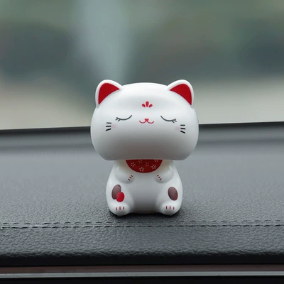 Cute Nodding Solar Car Ornament Lucky Cat Cartoon Big Head Cat Decoration for Dashboard (Car ornaments) - nod-when-exposed-to-light-big-headed-cat-with-eyes-closed