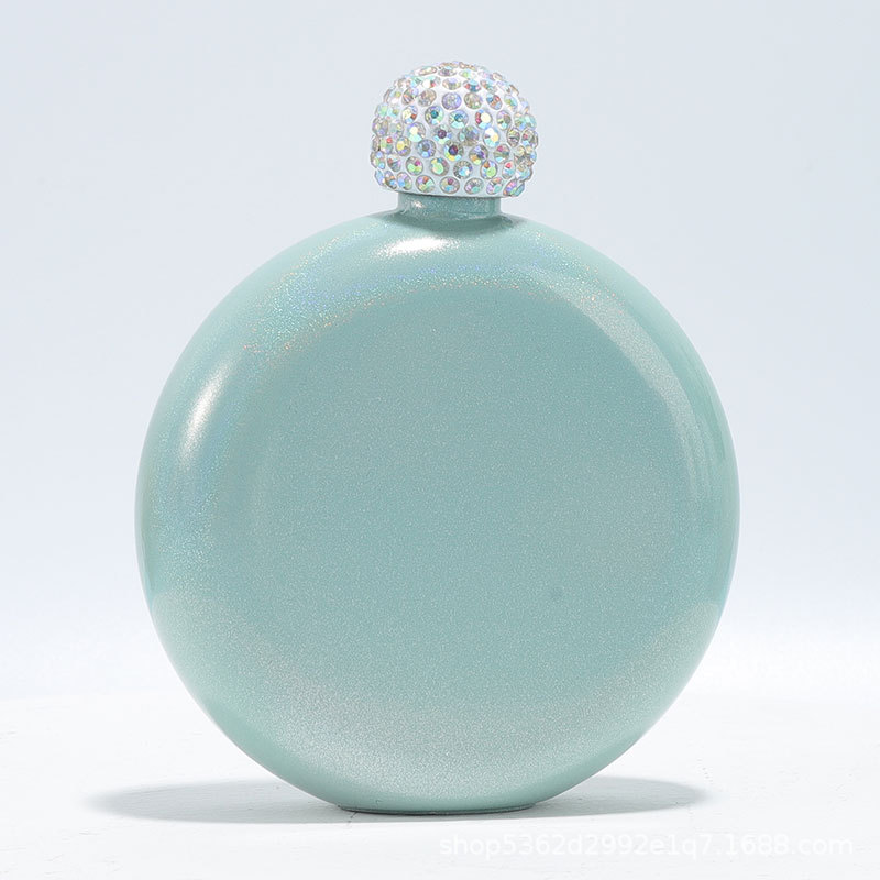 Regalo de gama alta Amazon transfronteriza 304 olla de vino de acero inoxidable pintura brillante cubierta de diamante 5oz ronda portátil Dama