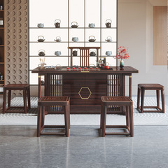 Modern Chinese-style black-walnut solid wood tea table with minimalist design, tea set with chairs, office Zen-style high-end furniture set