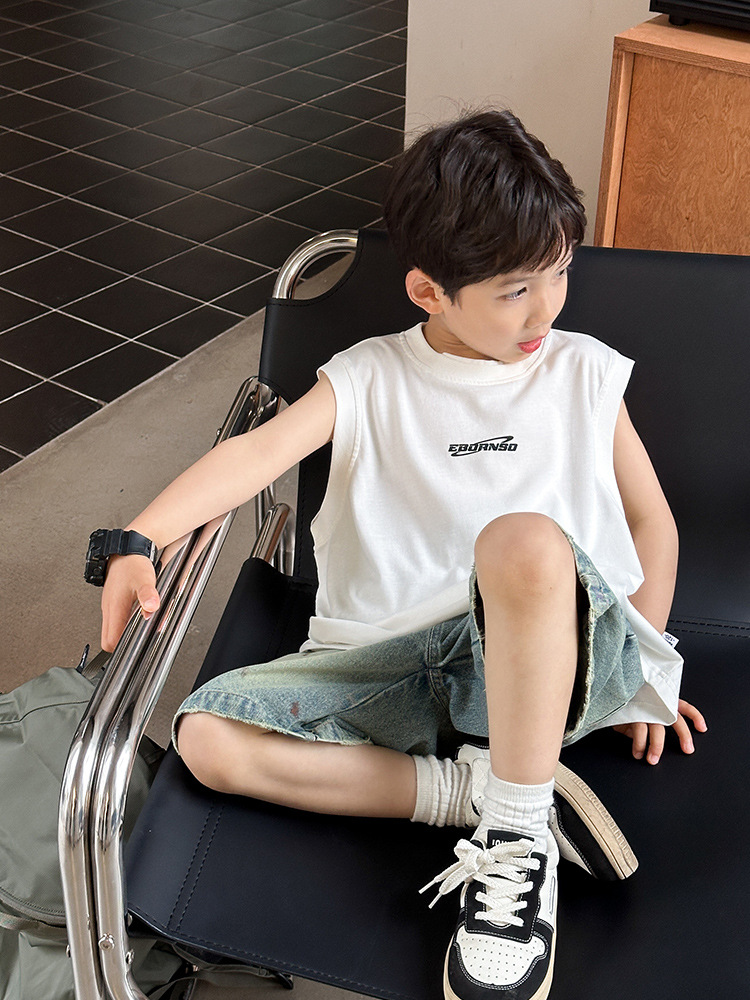 Camiseta de chaleco para niños, ropa de verano sin mangas para niños, 2026 ropa de verano para niños, nueva chaqueta de hombro suelta para niños