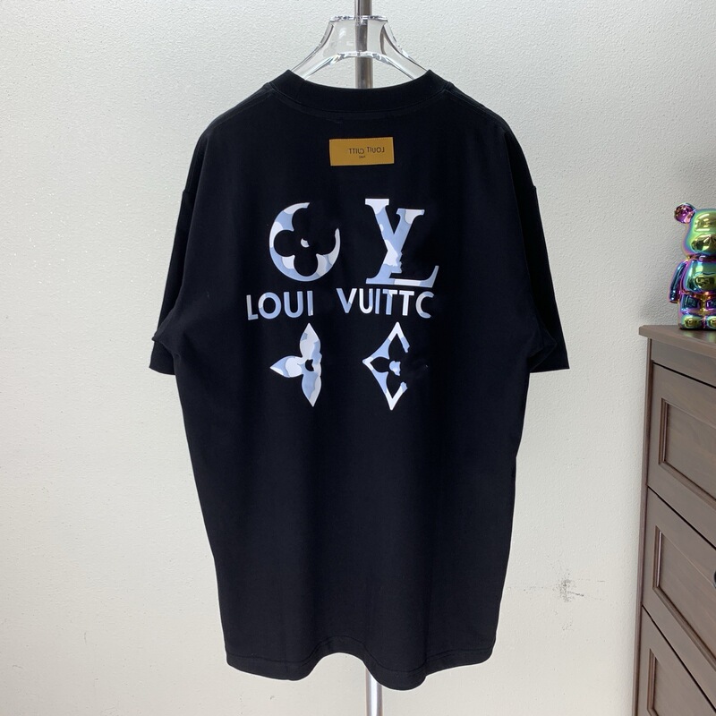 Cross-Border Correct Version of Lujia Logo Flocking Printing Personalized Lettering Mold Round Neck Short-Sleeved Loose Version for Men and Women