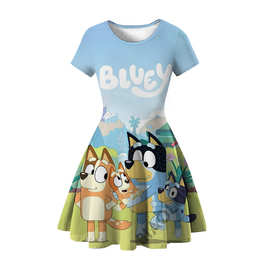 bulye 3D印花儿童连衣裙男孩女孩短袖公主裙一件代发外贸新款