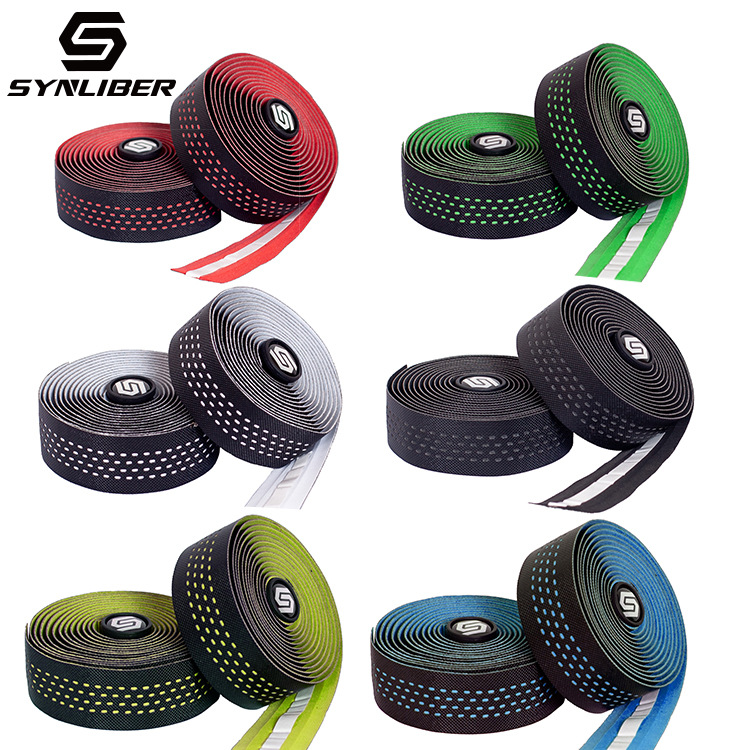 Cross-border two-color leather perforated bicycle handle with shock absorption breathable color through-hole Road handle with spot wholesale