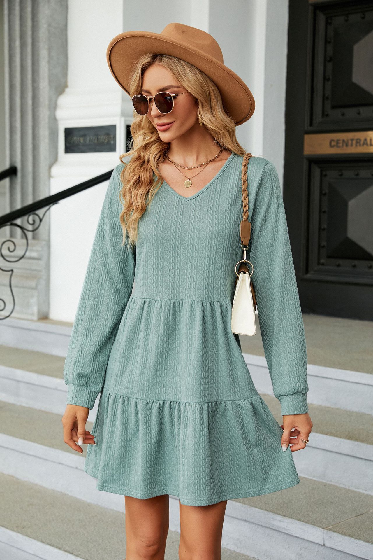 Women's Regular Dress Casual Classic Style V Neck Long Sleeve Solid Color Midi Dress Daily display picture 4