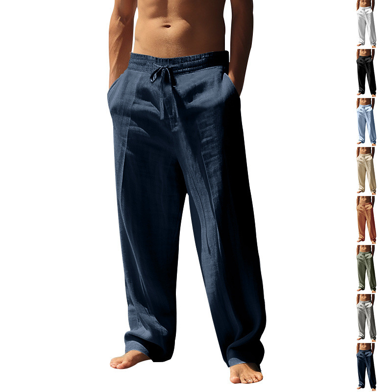 2025 Amazon Independent Station European and American Spring and Summer New Men's Hip Hop Breathable Linen Loose Casual Sports Trousers