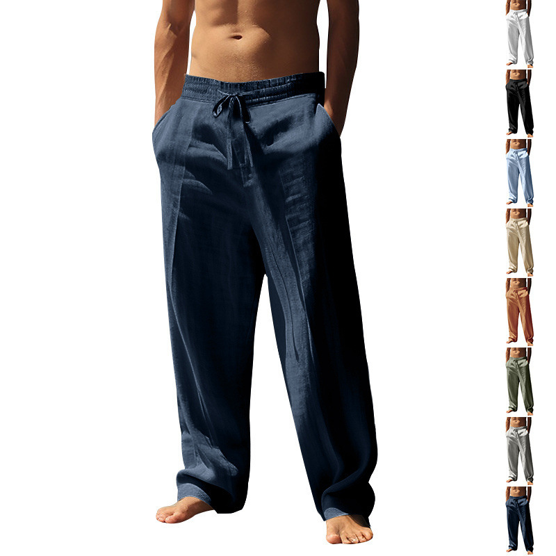 2025 Amazon Independent Station European and American Spring and Summer New Men's Hip Hop Breathable Linen Loose Casual Sports Trousers