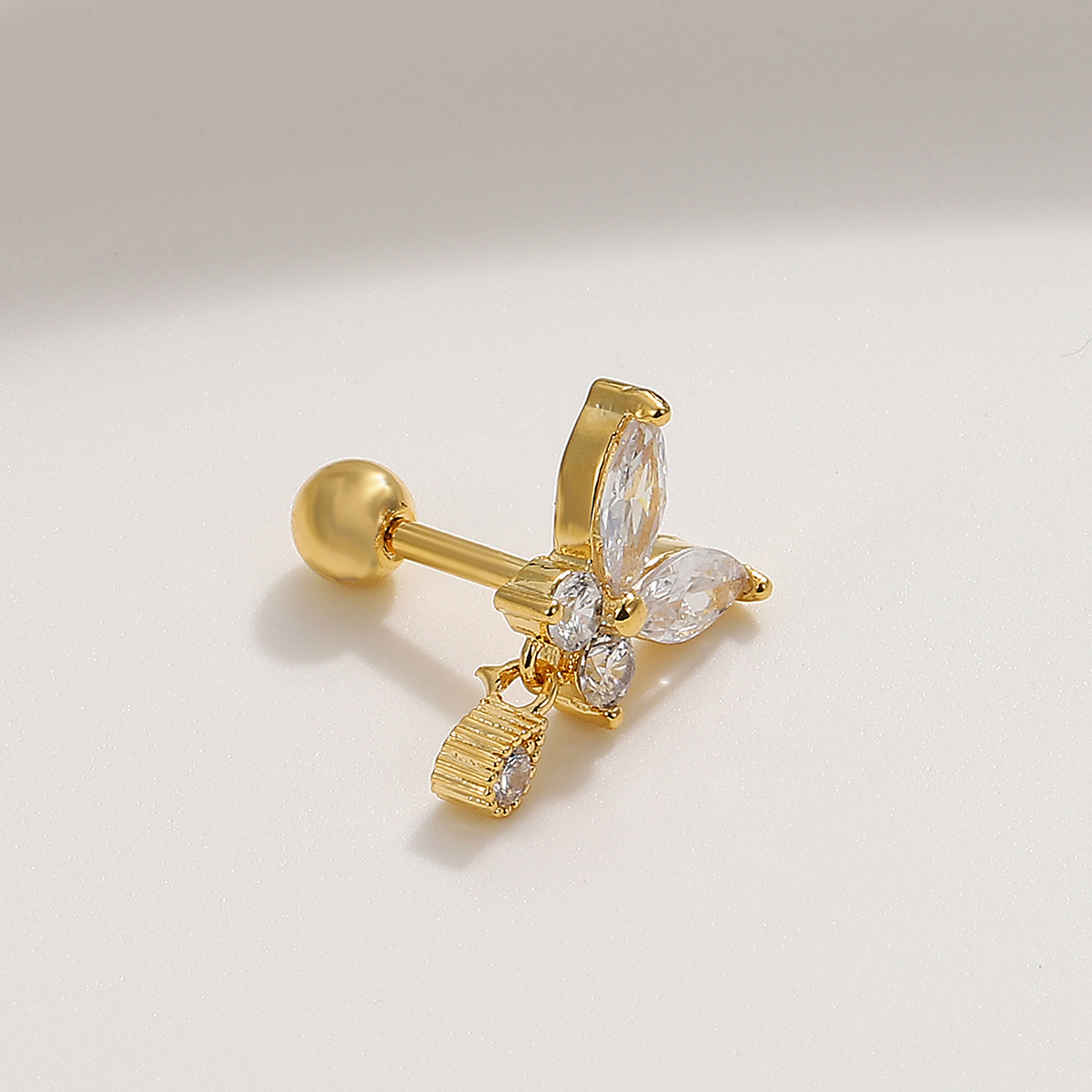 6g Weight Earrings, Ear Studs Classification Vintage Micro-set Zircon Butterfly Flower Feather Heart Copper Screw Earrings