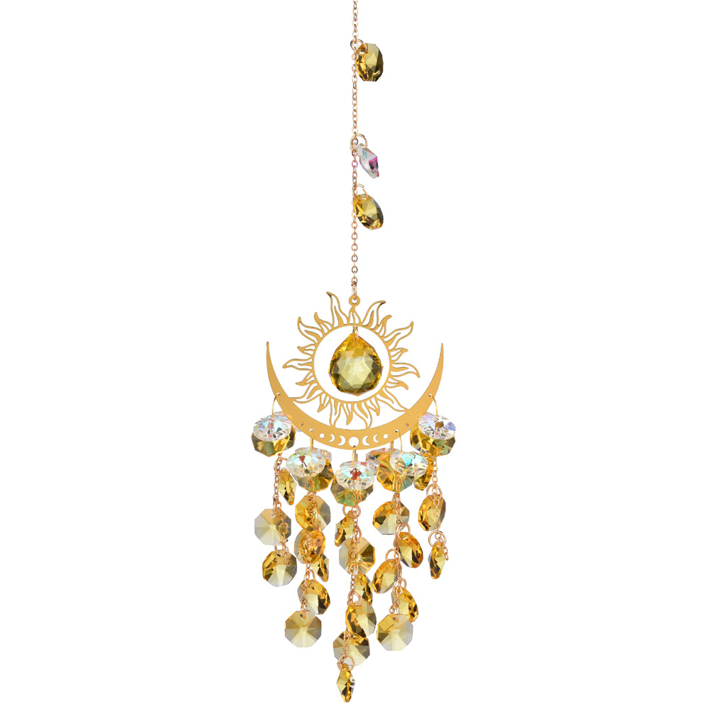 Crystal Material Simple Style Geometric Sun Moon Crystal Suncatcher Wind Chime Wall Art