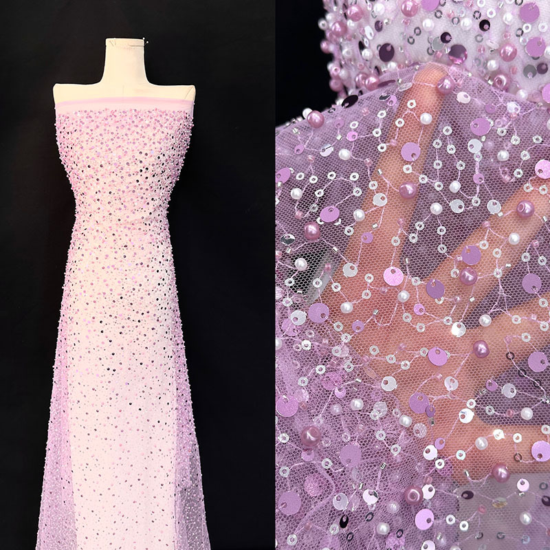 Ventas transfronterizas de tela de perlas de sequilla de moda de ropa de moda de vestido de noche de boda de perlas de tela bordada de tubo