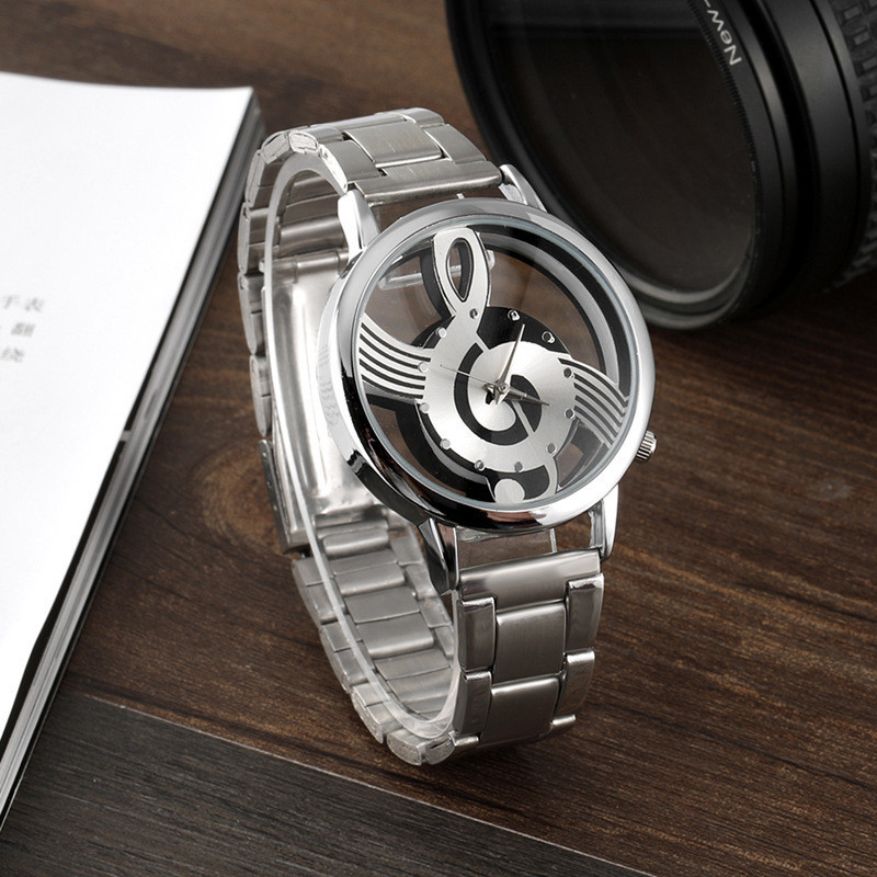 Steel Strap Watch Korean Fashion Hollow Music Symbol Net Strap Watch Men's Women's Note Quartz Watch_voghion.com