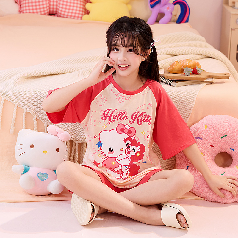 Verano niñas pijamas algodón peinado fino traje de manga corta niños niñas estilo occidental grande lindo homewear