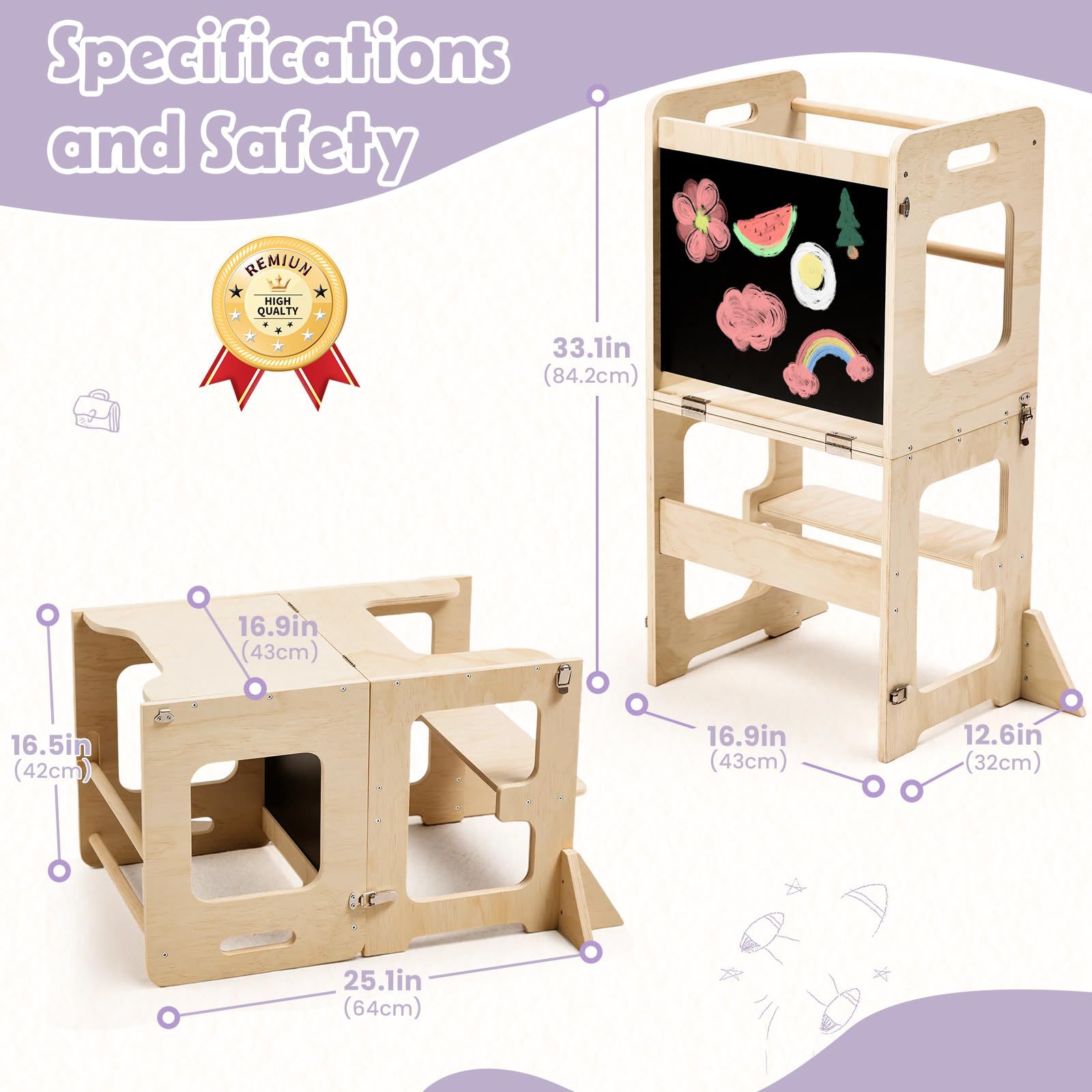 Taburete de baño para niños, taburete para bebés, escalones de lavado de manos, taburete de pies con pasamanos, torre de aprendizaje anti-rollback, madera image 12
