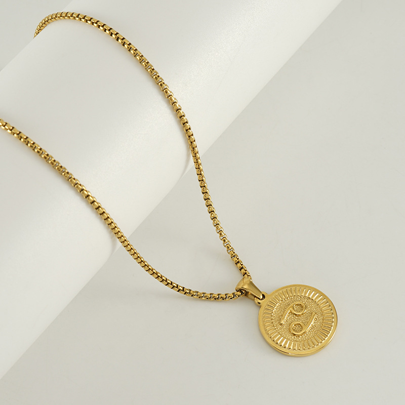 Collar transfronterizo de doce constelaciones de acero de titanio europeo y americano femenino 18K redondo tendencia de moda colgante de constelaciones de acero inoxidable clavícula