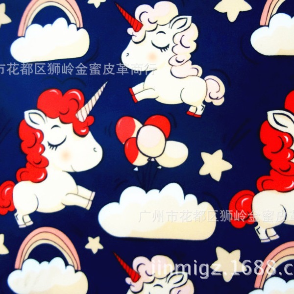 2018新款新料 380复合防水布 高档防水印花布 卡通独角兽印花
