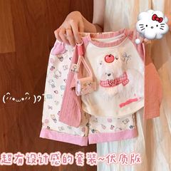 女童秋款套装2025可爱洋气早秋拼色上衣女宝宝百搭阔腿裤两件套潮
