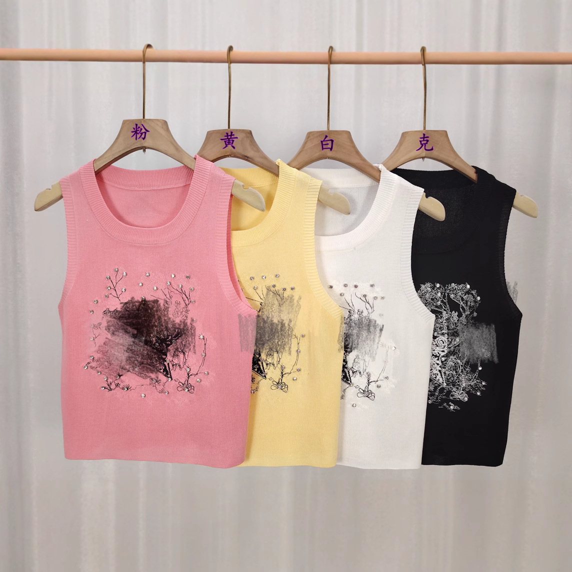 针织衫无袖2025年夏季新款韩版圆领重工五角星刺绣镶钻小背心女装