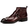 Martens, men's high boots for leather shoes with zipper pointy toe, crocodile print, genuine leather, European style