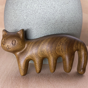 Kitten Sandalwood Massage Comb Cute Cartoon Cat Meridian Wooden Comb Head Therapy Whole Body Universal Massager Decompression
