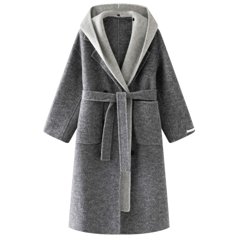 2025 New Autumn and Winter Double-Sided Wool Coat for Women, Long Design with Special Ingredients, Shawl Hooded