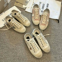 新しいレトロな古い星の小さな汚れた靴女性のためのフラットソール高さ増加本革レースアップカジュアルシューズ女性のための汚れた靴