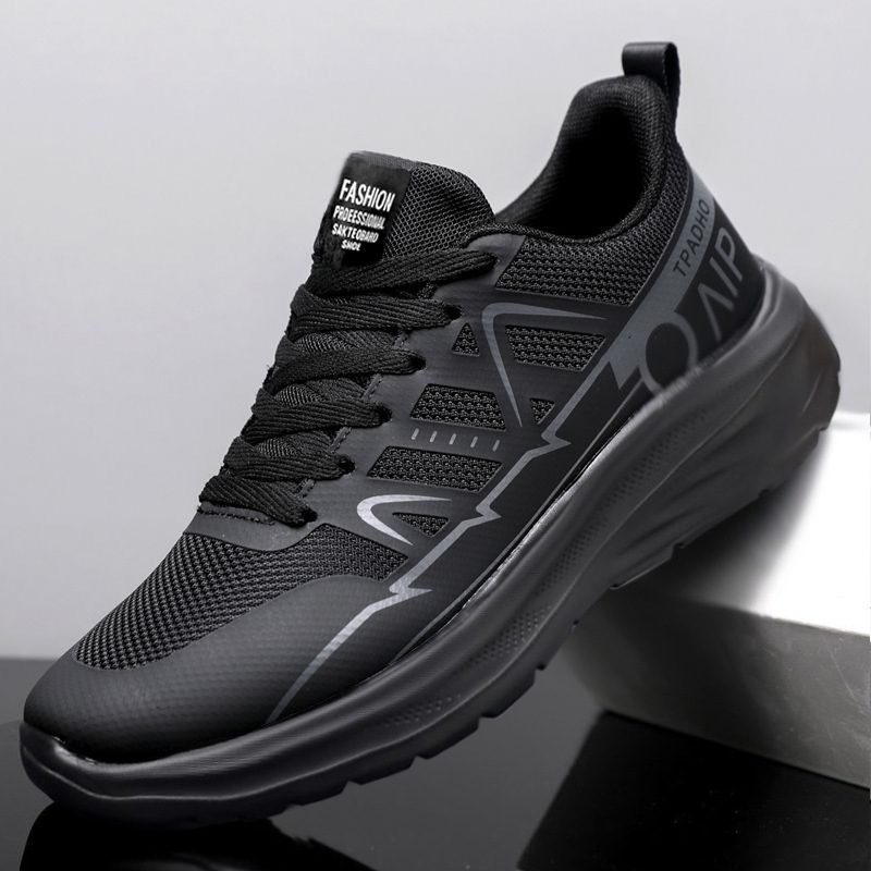Sports Casual Shoes 2026 New Style Comfortable Breathable Black Mesh Shoes Soft Sole Thick Sole Non-Slip Work Men's Shoes Mesh Shoes