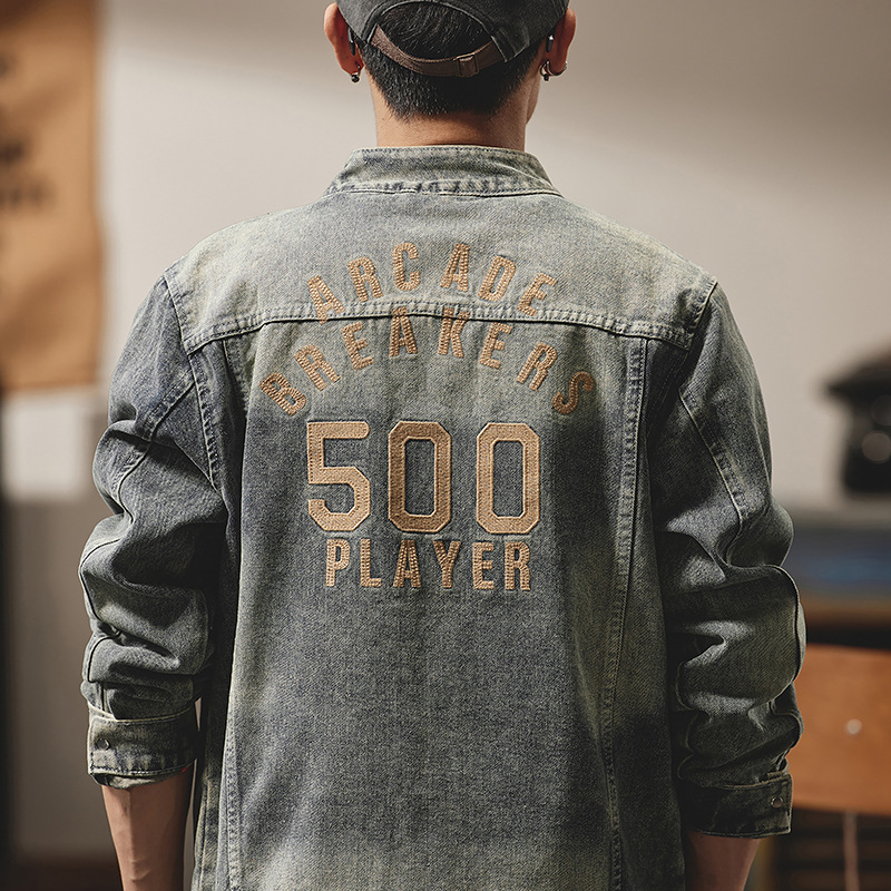 Autumn and winter trendy brand denim jacket men's loose retro men's jacket versatile lapel high street men's top_voghion.com
