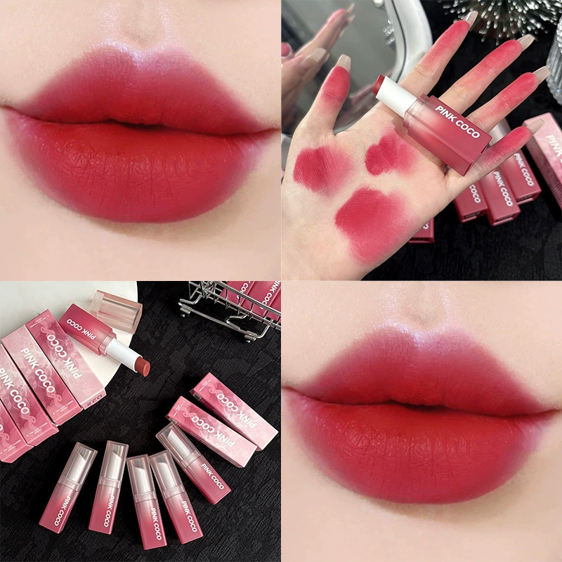 Вельветовая матовая помада (PINK COCO), мягкий бархатный финиш, 3 г, компакт 6,8×2,1×2 см