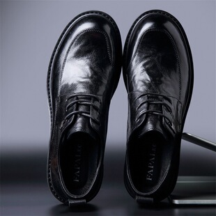 2025 Business Formal Leather Shoes High-End Leather Shoes Men's Genuine Leather British Style Commuting Round Toe Leather Shoes Lace up Wedding