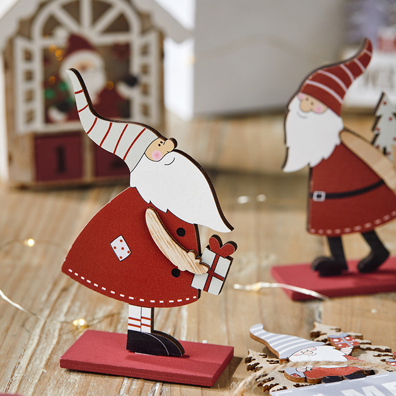Nuevos productos transfronterizos de venta en caliente decoración de madera de Santa Claus decoración de escritorio de Navidad diseño dividido empaque bueno envío