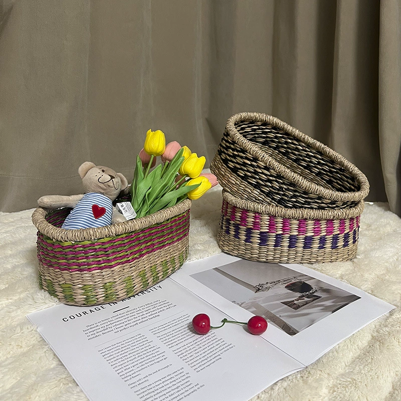 Соломенная плетёная корзина для закусок, фруктов и овощей, пикниковая корзина, декоративная корзина, настольное хранение косметики