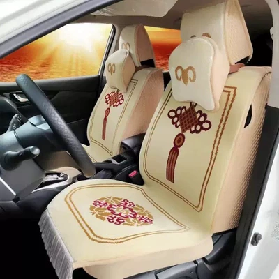 Wool Car Cushion Cashmere Blended Wool pad - beige-chinese-knot-free-handlebar-cover-lumbar-support