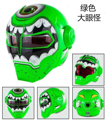 Electric car helmet locomotive personality cool retro trend full helmet off-road face off-road personality helmet manufacturers wholesale (Motosiklet kaskı (dəbilqə)) - green-big-eyed-monster-m