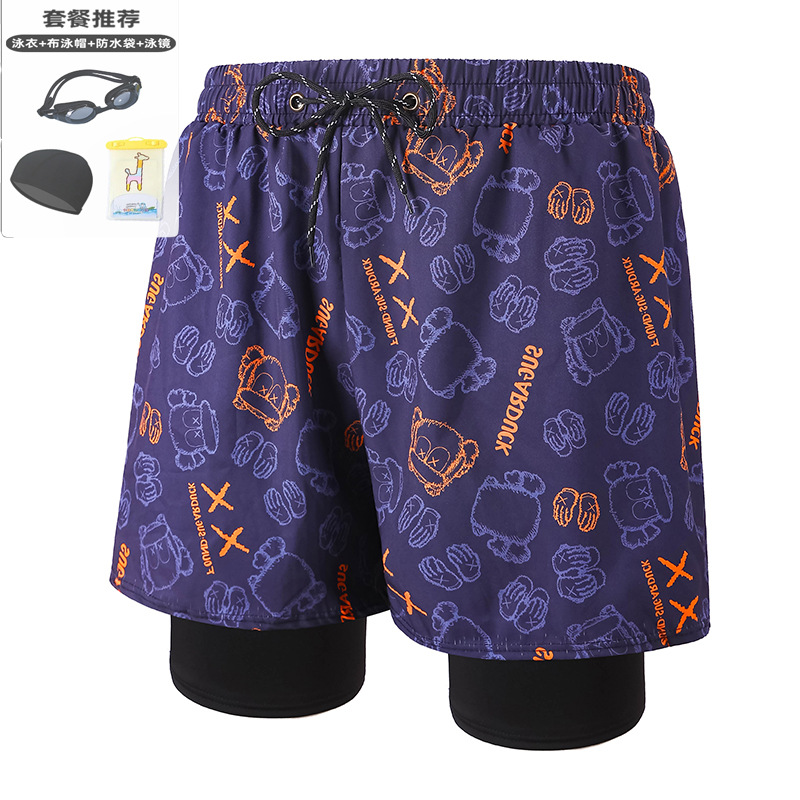 Orange monkey head 001-5 men's swimming trunks three-piece set