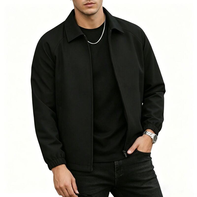 Spring and Autumn New Style Men's Black Lapel Zipper Jacket, Simple Casual Commuter Coat, Direct Supply from the Factory Spring and Autumn New Style Men's Black Lapel Zipper Jacket, Simple Casual Commuter Coat, Direct Supply from the Factory