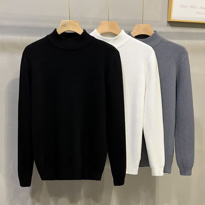 Herren Rollkragenpullover Mit Fleecefutter Slim Fit Strickpullover_voghion.com