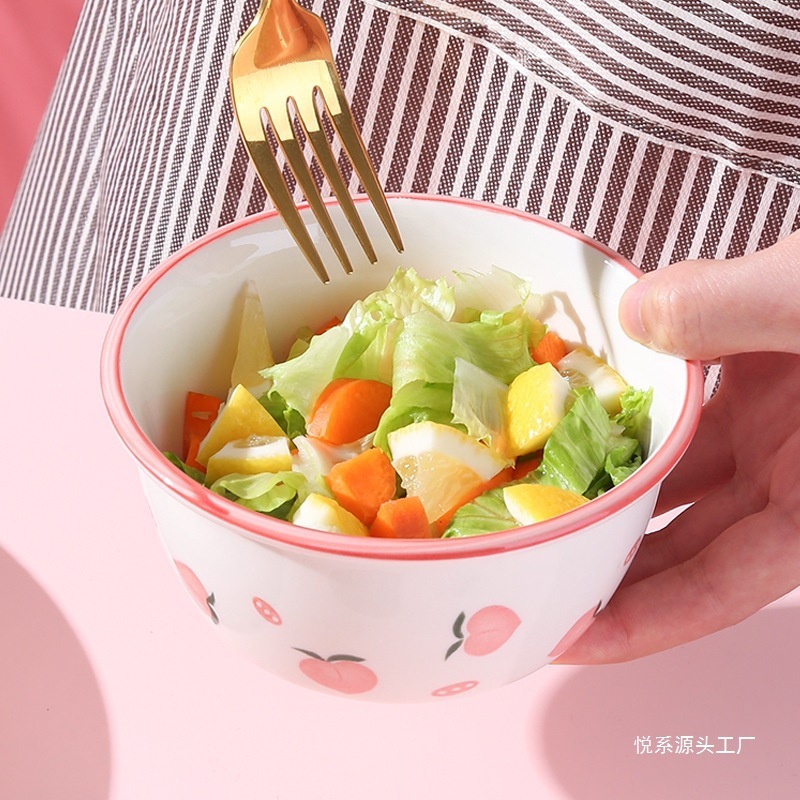 ピーチボウルとディッシュセット、ボウルとプレート、家庭用一人用食器、陶器の丼、ヌードルボウル、かわいいベーキングパン、クリエイティブウォーターフレッシュシリーズ|undefined