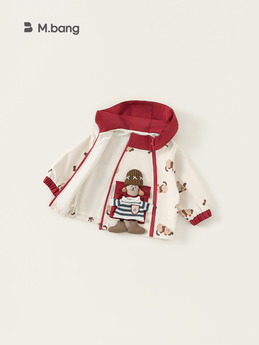 Youbao ropa para niños chaqueta para niñas primavera nuevo estilo con capucha color a juego cremallera impresión linda muñeca chaqueta casual para niños