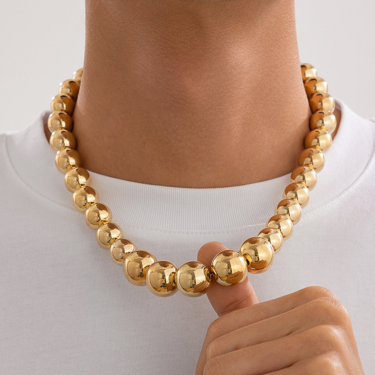 60g Weight Necklace Classification CCB Chain Material ball chain Chain Type 1 Piece Quantity Casual, Holiday, Daily Occasion CCB Material Geometric, Solid Color Pattern Men's Gender Plating Design Vintage Style, Classic Style Style Ornament Men's Exaggerated CCB Round Beads Necklace Necklace Niche Personality Hip Hop Necklace Men 1