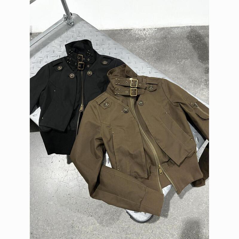 Autumn New Solid Color Versatile Workwear Jacket Korean Style Versatile Stand Collar Patchwork Design Jacket for Women