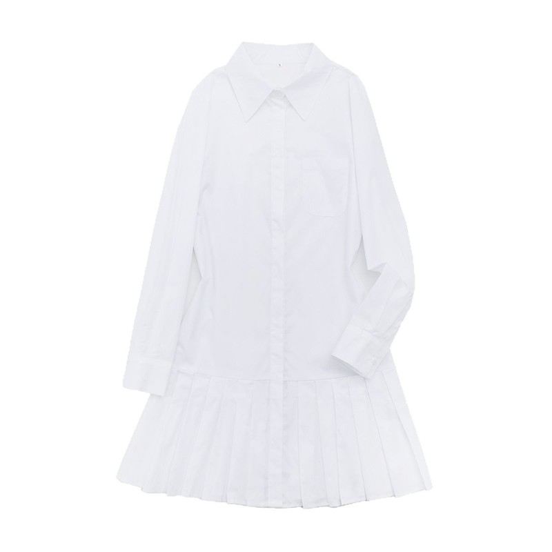 UC & ZA欧米クロスボーダー速売通女装ファッションデザイン感百タック長袖シャツスカートショートワンピース|undefined