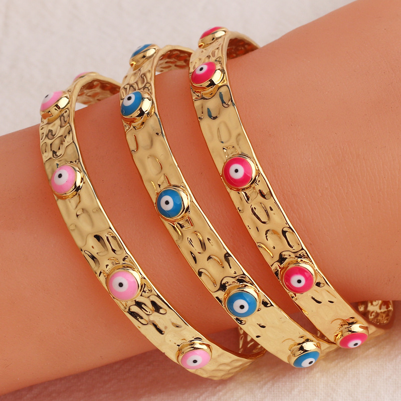 18K Gold Plated Plating Material Retro Devil's Eye Copper 18k Gold Plated Cuff Bracelets In Bulk