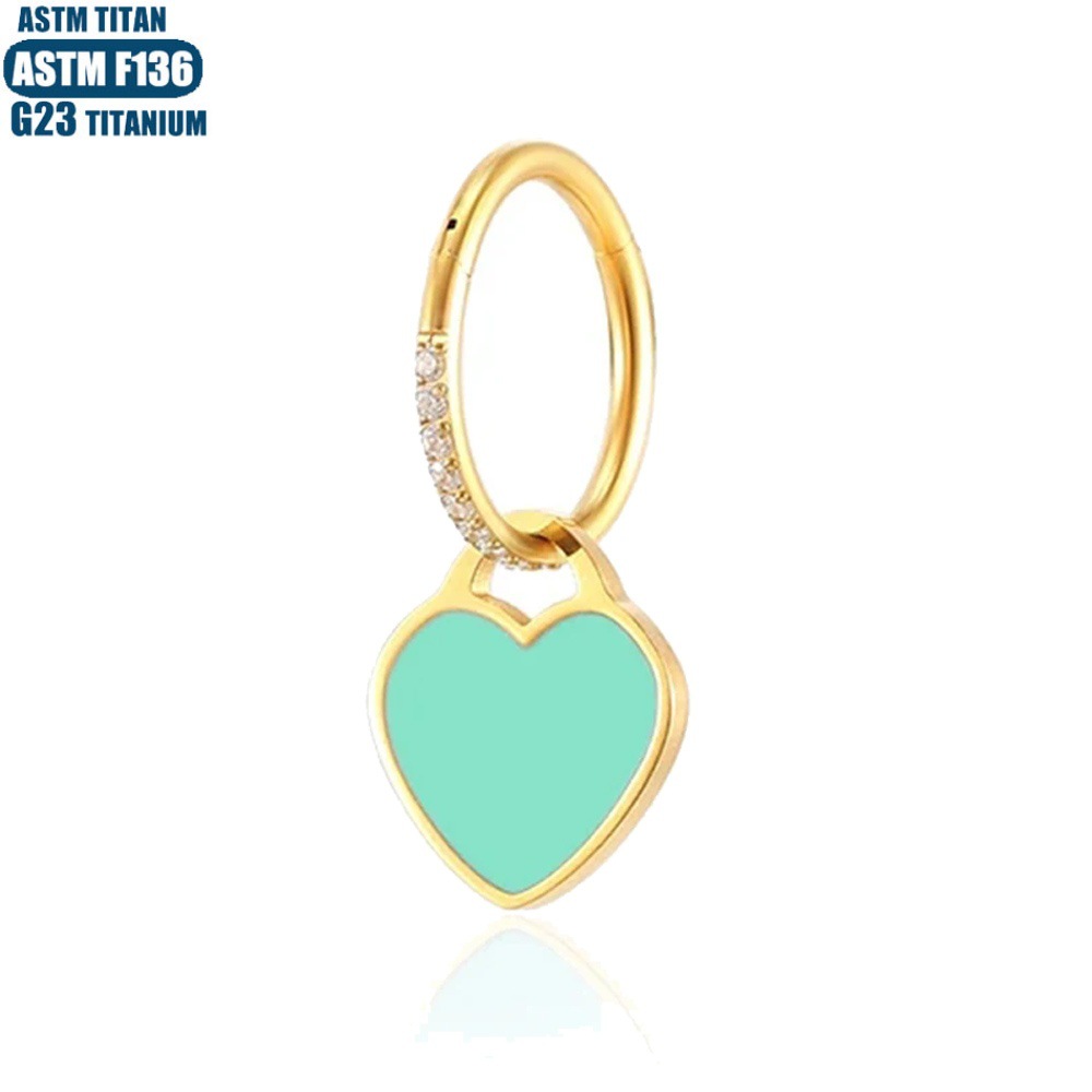F136 Titanium Alloy Heart Zircon Earring Piercing Jewelry - Gold Pink 1.2x12mm detail image 9