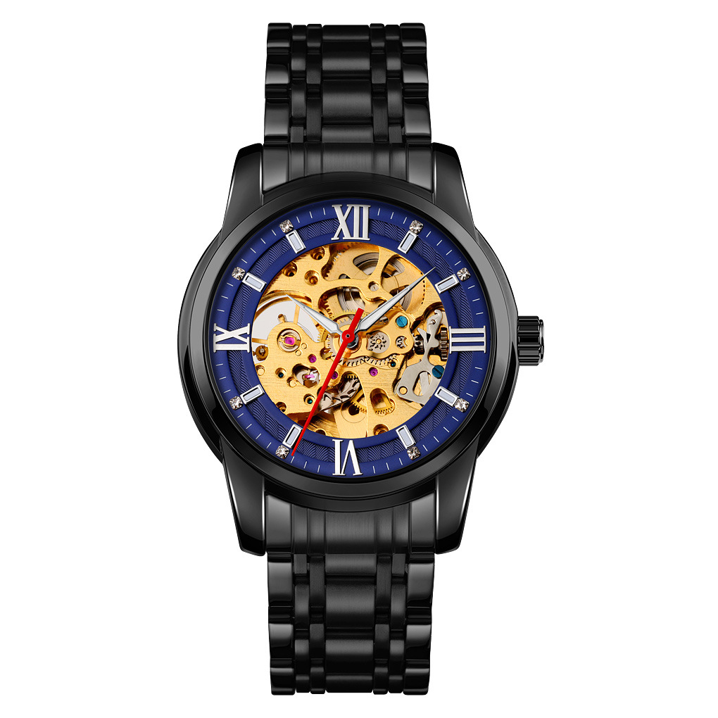 Momento de escala romana hueco reloj mecánico de acero impermeable reloj de hombre comercio exterior al por mayor personalizado transfronterizo