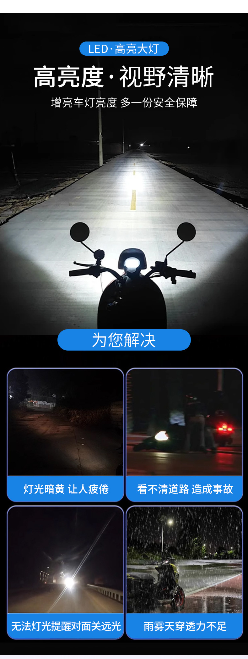 Cross-Border Dropshipping Motorcycle Electric Vehicle Front Headlight Led Yellow and White Dual Light Lens Colorful Light 3570 Lamp Beads