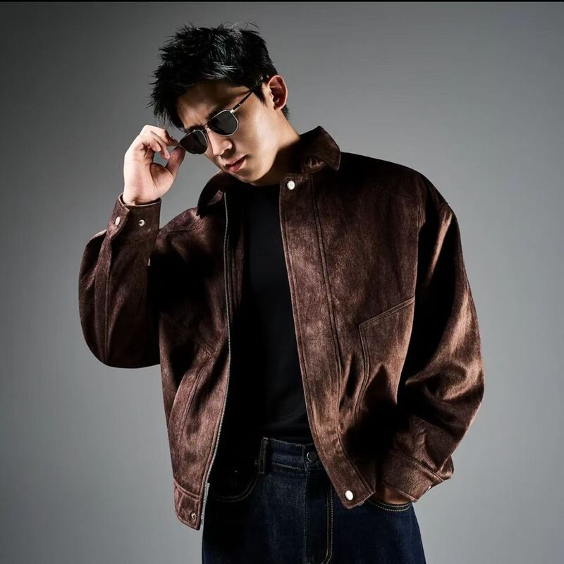 American retro horse year limited edition wide-shoulder stylish jacket, solid color, stand-up collar, windproof, patchwork design, casual jacket American retro horse year limited edition wide-shoulder stylish jacket, solid color, stand-up collar, windproof, patchwork design, casual jacket