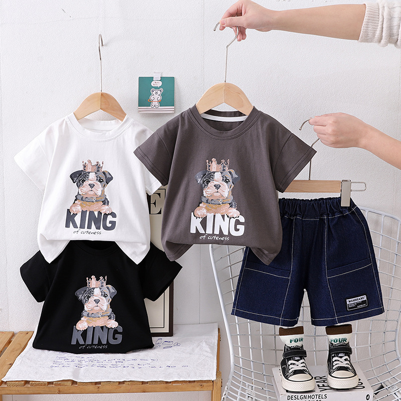 Ensemble deux pièces pour garçons, tendance été 2026, composé d'un t-shirt à manches courtes et d'un short, motif dessin animé. ALYCExiyuebaobao_voghion.com