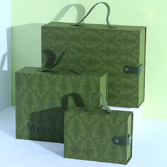 Light Luxury Mori Portable Drawer Box Custom Retro Green Business Gift Box European and American Simple Hand Gift Paper Box