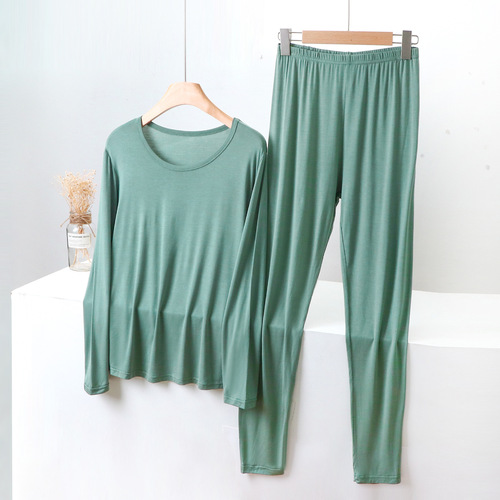 Modest Round Neck Long Sleeve Long Pants Warm Innerwear Set Autumn Winter Thin Loose Plus Size Fat MM Two Piece Set