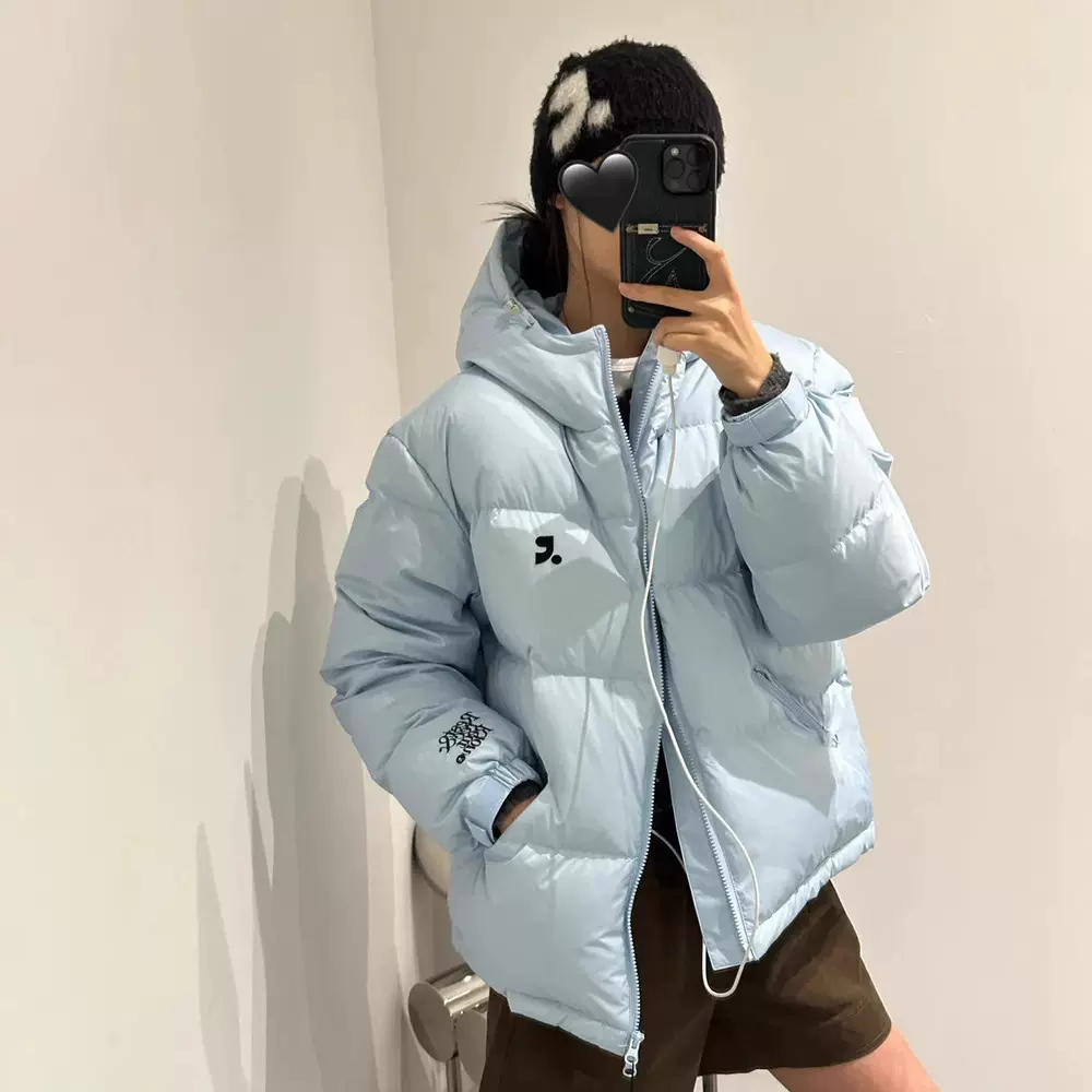 现货 纯色连帽面包羽绒服女r&r韩系ins设计师潮流2024白鸭绒外套