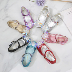 女童公主鞋2023春季新款兒童高跟鞋舞台表演鞋中大童水晶皮鞋單鞋